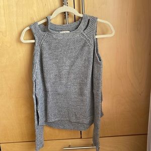 Grey cold shoulder knit sweater